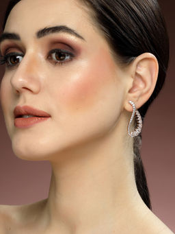 Karatcart - Cubic Zirconia Studded Rose Gold Plated Dangler Earrings for Women