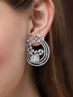 Karatcart - White Cubic Zirconia Studded Silver Plated Stud Earrings for Women