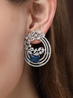 Karatcart - Blue Cubic Zirconia Studded Silver Plated Stud Earrings for Women