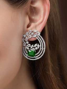 Karatcart - Green Cubic Zirconia Studded Silver Plated Stud Earrings for Women