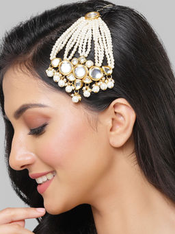 Karatcart - Gold Plated Polki Kundan and Pearl Passa for Women