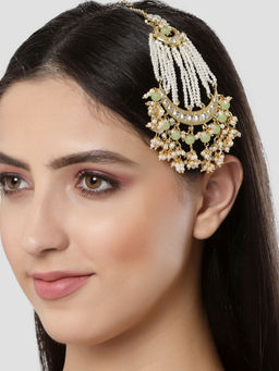 Karatcart - Gold Plated Handcrafted Light Green Bead Kundan Passa for Women