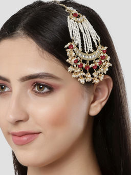 Karatcart - Gold Plated Handcrafted Red Bead Kundan Passa for Women