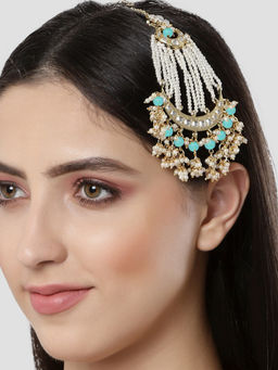 Karatcart - Gold Plated Handcrafted Light Blue Bead Kundan Passa for Women