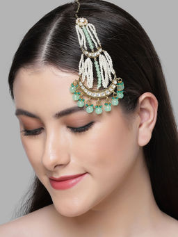 Karatcart - Gold Plated Light Green Beads Kundan Passa for Women