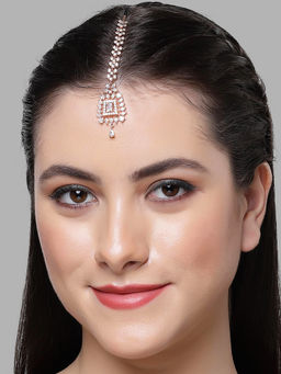 Karatcart - Rose Gold Plated Square Design Ad Studded Maangtikka for Women