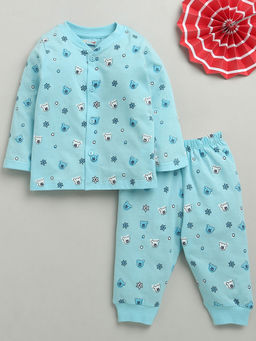 Bumzee - Blue Baby Girls Full Sleeves Jhabla & Pyjama