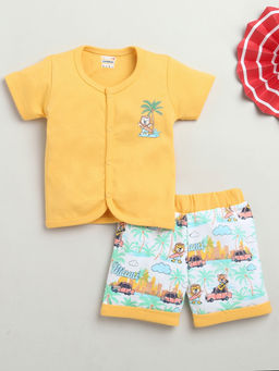 Bumzee - Yellow & White Baby Boys Half Sleeves Jhabla & Short