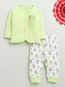 Bumzee - Green & White Baby Boys Full Sleeves Jhabla & Pyjama