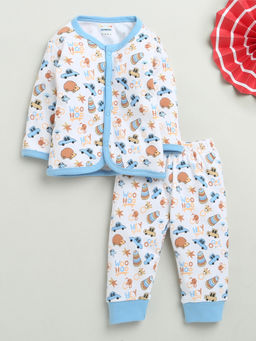 Bumzee - White Baby Boys Full Sleeves Jhabla & Pyjama