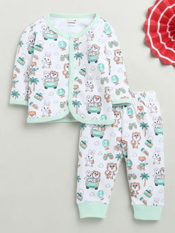 Bumzee - White Baby Girls Full Sleeves Jhabla & Pyjama
