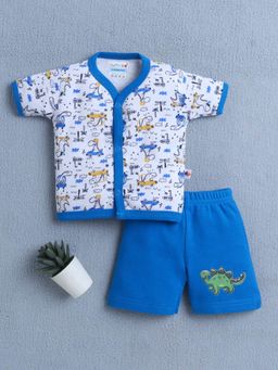 Bumzee - Blue & White Baby Boys Half Sleeves Jhabla & Short