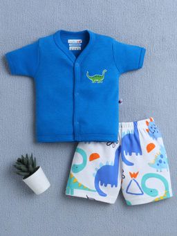Bumzee - White & Blue Baby Boys Half Sleeves Jhabla & Short