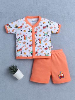 Bumzee - Orange & White Baby Boys Half Sleeves Jhabla & Short