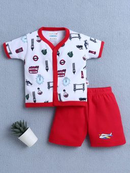 Bumzee - Red & White Baby Boys Half Sleeves Jhabla & Short