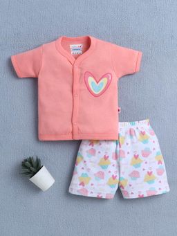Bumzee - Coral & White Baby Girls Half Sleeves Jhabla & Short