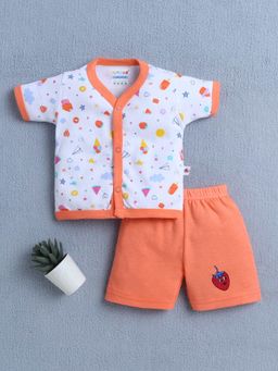 Bumzee - Orange & White Baby Girls Half Sleeves Jhabla & Short