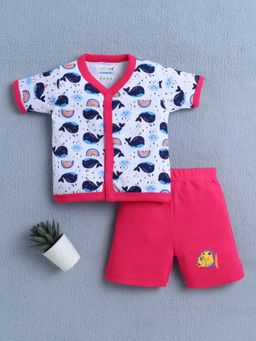 Bumzee - Pink & White Baby Girls Half Sleeves Jhabla & Short