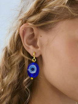 Digital Dress Room - Oval Blue Evil Eye Dangler Earrings