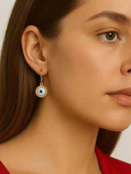 Digital Dress Room - Round White Evil Eye Dangler Earrings
