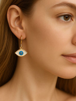 Digital Dress Room - Oval White Evil Eye Dangler Earrings
