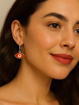 Digital Dress Room - Oval Shape Red Evil Eye Dangler Earrings