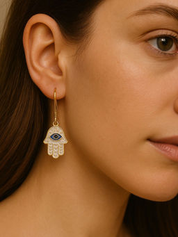 Digital Dress Room - White Hamsa Evil Eye Dangler Earrings
