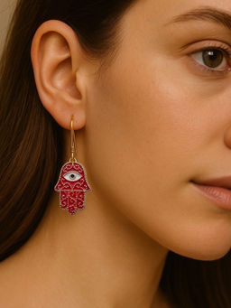 Digital Dress Room - Red Hamsa Evil Eye Dangler Earrings