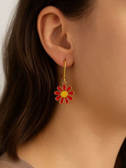 Digital Dress Room - Mini Red Yellow Flower Dangler Earrings