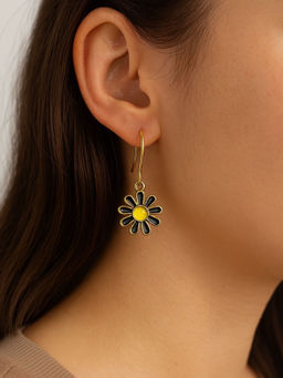 Digital Dress Room - Mini Black Yellow Flower Dangler Earrings