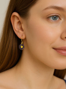 Digital Dress Room - Mini Blue Yellow Flower Dangler Earrings