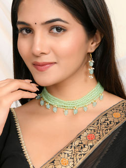Silvermerc Designs - Elegant Traditional Gold-Plated Green Beaded Jewellery Set