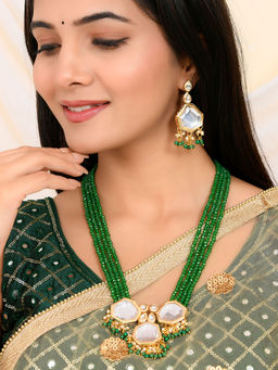 Silvermerc Designs - Green Kundan Beaded Jewellery Set