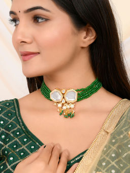 Silvermerc Designs - Elegant Green Beaded Kundan Jewellery Set