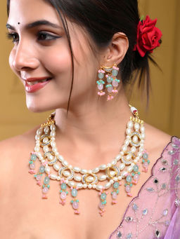 Silvermerc Designs - Elegant Pearl and Kundan Jewellery Set