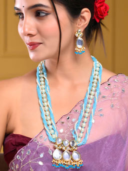 Silvermerc Designs - Exquisite Blue and Gold Kundan Jewellery Set