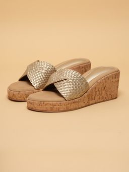 ERIDANI - Shyla Woven Gold Wedges Heels