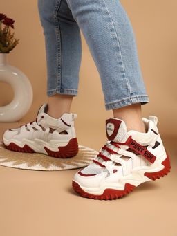 Truffle Collection - Red Solid Casual Sneakers
