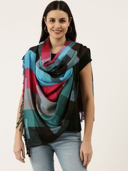 Pashmoda - Women Teal Checkered Stole