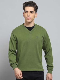 Monte Carlo - Men's Solid Green V Neck Full Sleeve Sweater