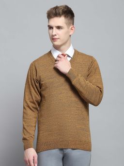 Monte Carlo - Men's Solid Yellow V Neck Full Sleeve Sweater