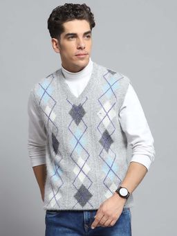 Monte Carlo - Men's Grey V Neck Sleeveless Sweater