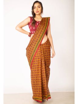 Unnati Silks - Multi Pure Krisha Block Printed Cotton Saree with Unstitched Blouse