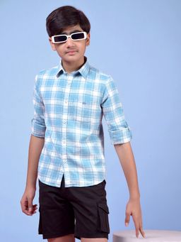 CRIMSOUNE CLUB - Blue Checks Regular Fit Shirt
