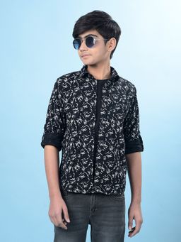 CRIMSOUNE CLUB - Black Floral Regular Fit Shirt