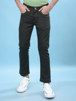 CRIMSOUNE CLUB - Olive Solid Regular Fit Jeans