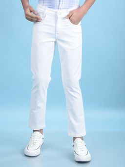 CRIMSOUNE CLUB - White Solid Regular Fit Jeans