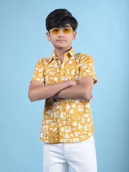 CRIMSOUNE CLUB - Mustard Printed Regular Fit Shirt