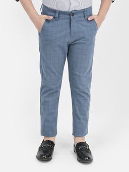 CRIMSOUNE CLUB - Blue Checks Slim Fit Trousers