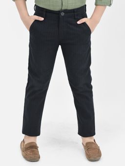 CRIMSOUNE CLUB - Navy Blue Stripes Slim Fit Trousers